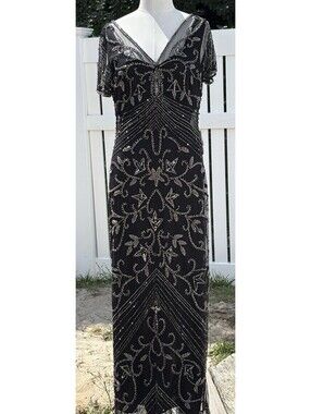 Pisarro Nights Beaded Evening Gown Black Mercury Formal Dress Size 10 NWT